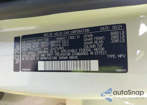 2021 Volvo Xc90 T6 Inscription 7 Passenger from USA, damaged, VIN YV4A22PL2M1771390